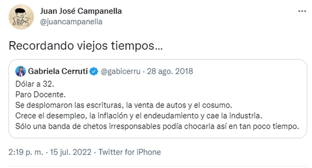 Juan José Campanella revivió un tuit de Gabriela Cerruti.