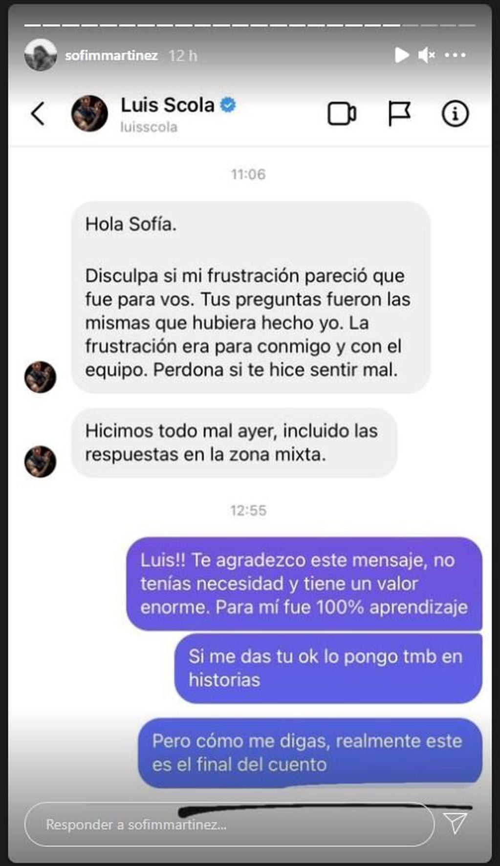 Los mensajes de Scola y Sofía Martínez.
