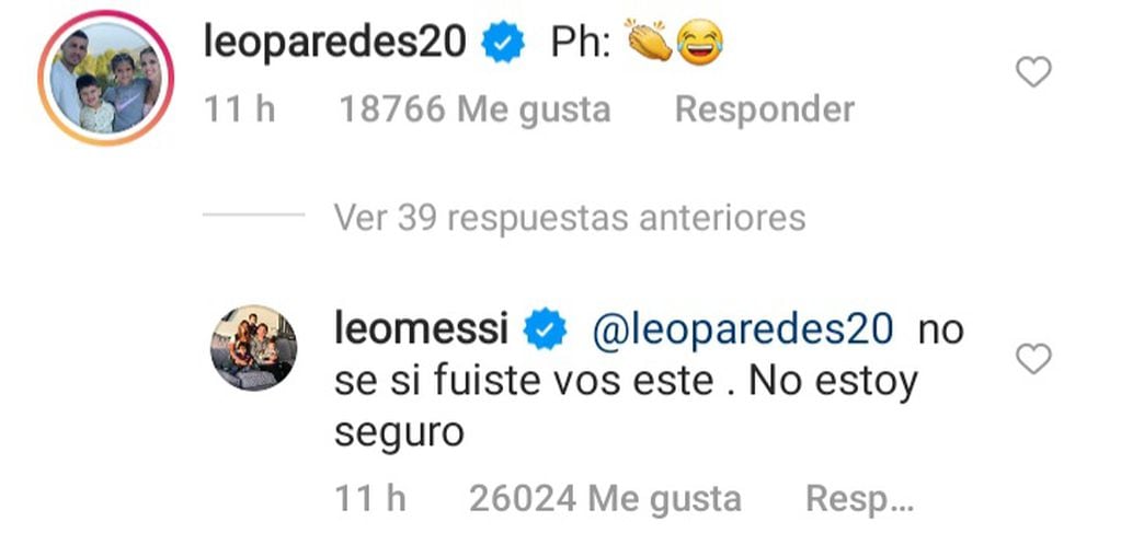 Paredes se atribuyó la foto de Messi y su esposa, pero Leo lo puso en duda.
