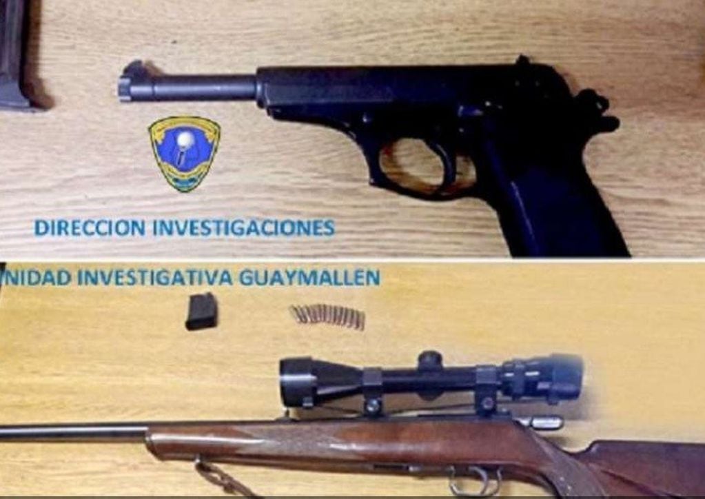 Las armas secuestradas en el allanamiento en una casa ubicada en la manzana “O” del barrio Covimet de Godoy Cruz