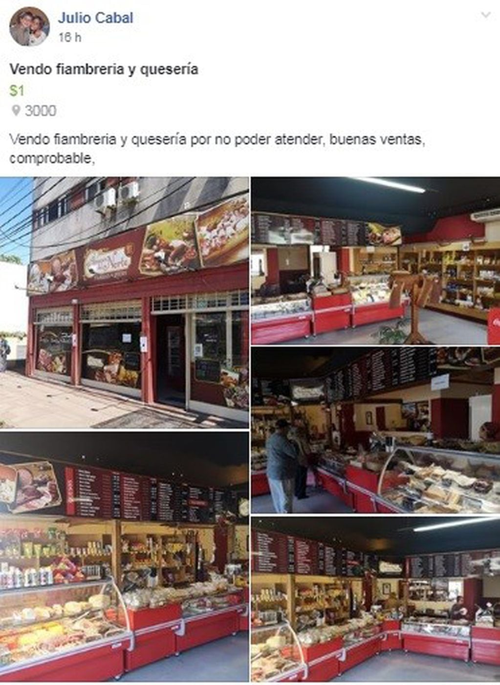 Fiambrería "Almacén del Norte", comercio de Julio Cabal. (Facebook)