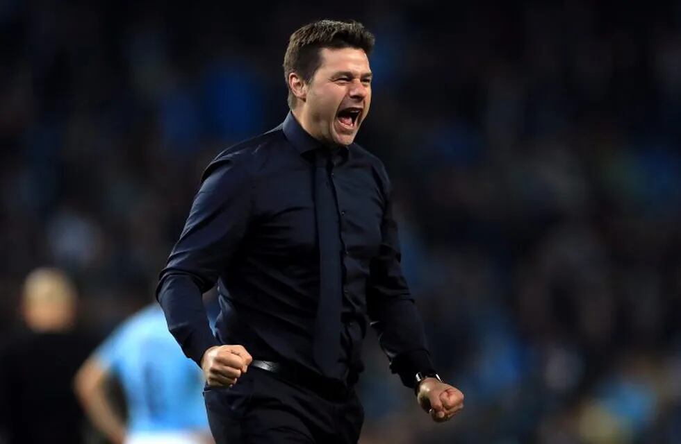 17 April 2019, England, Manchester: Tottenham Hotspur manager Mauricio Pochettino celebrates his team's victory after the UEFA Champions League quarter-final second leg soccer match between Manchester City and Tottenham Hotspur at the Etihad Stadium. Photo: Mike Egerton/PA Wire/dpa