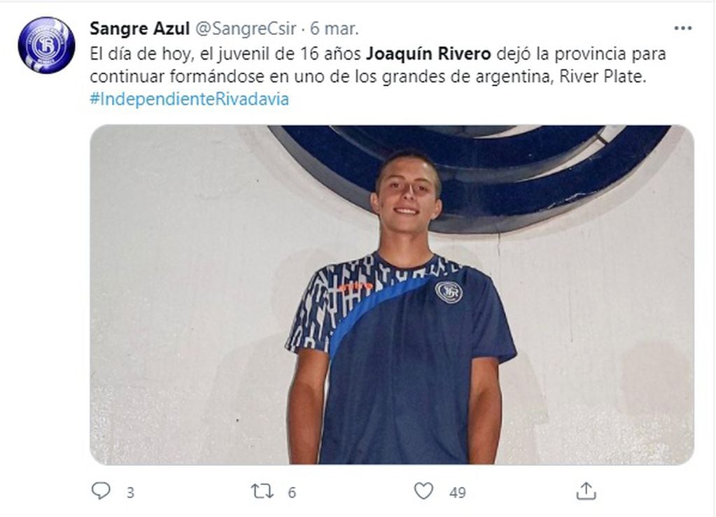 Joaquín Rivero, delantero mendocino que jugará en River Plate