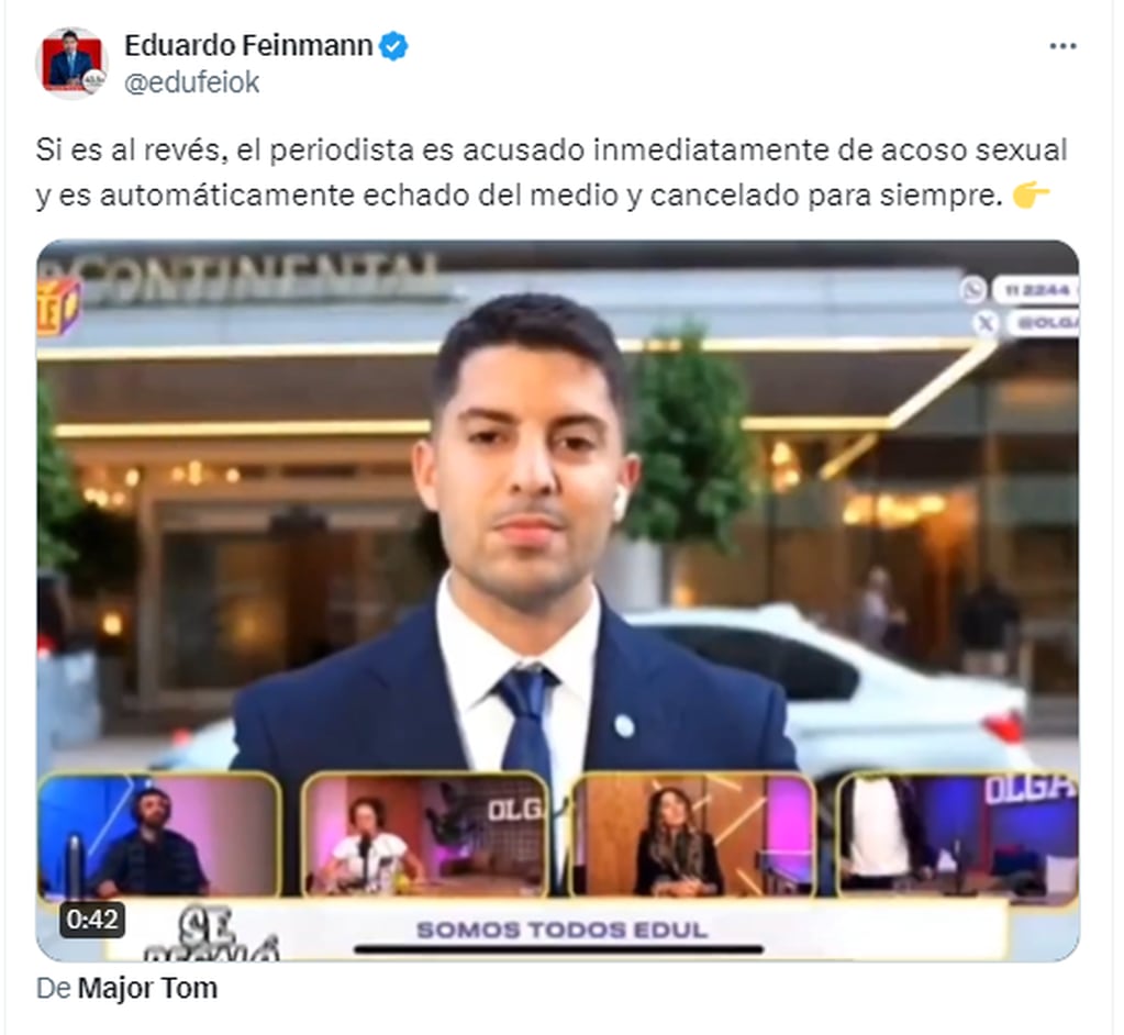 El Tweet de Eduardo Feimann sobre Nati Jota y Gastón Edul