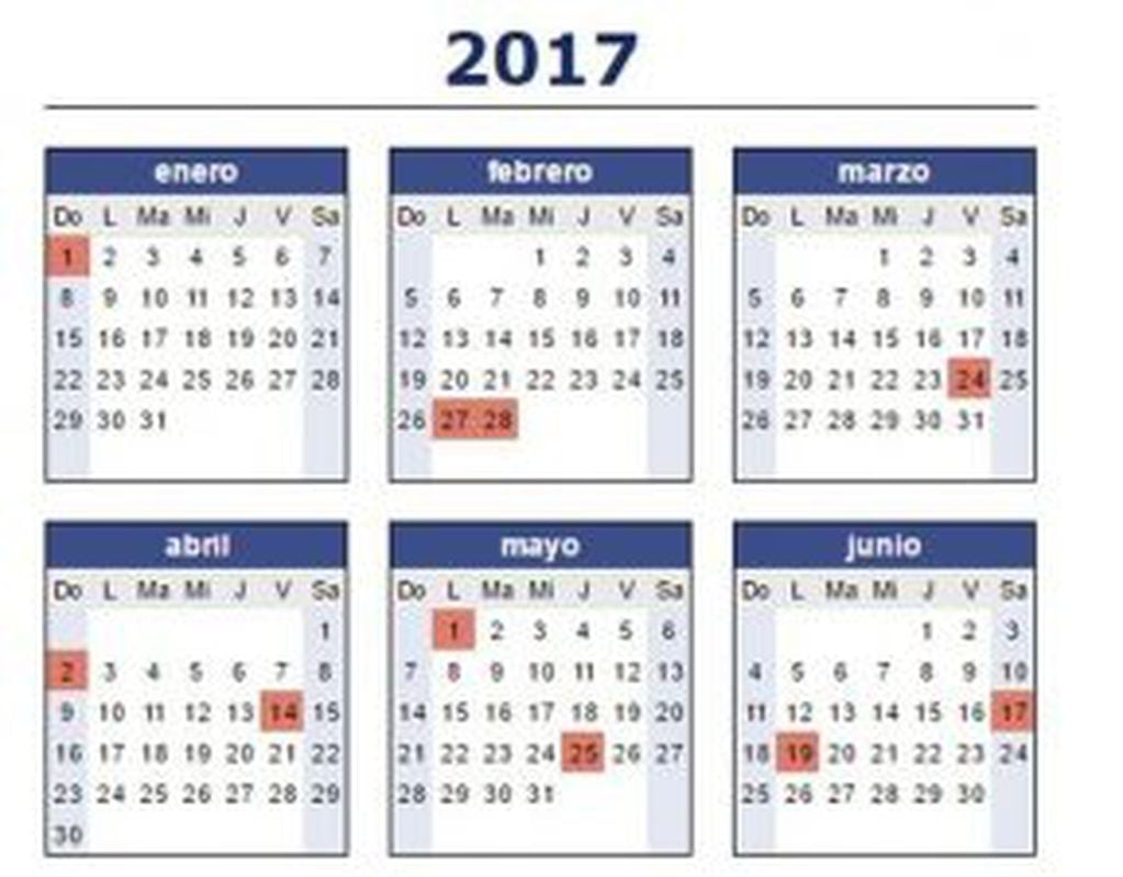 El nuevo calendario de feriados 2017