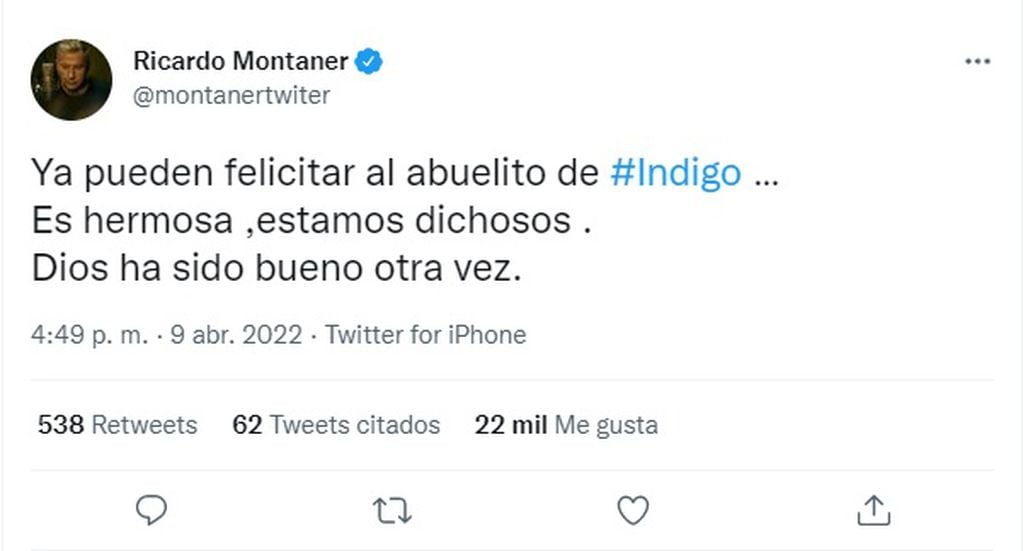 El mensaje de Ricardo Montaner tras la llegada de Índigo