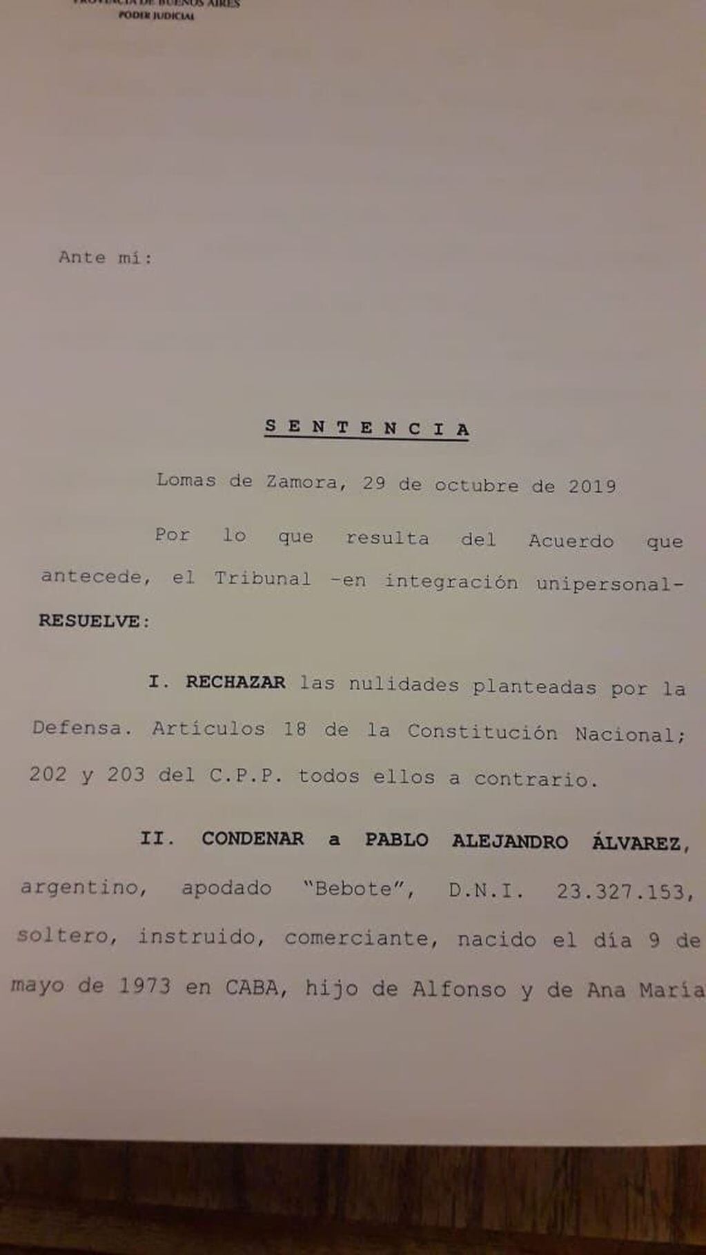La condena de Bebote Álvarez (Foto: Twitter/pviloutaoficial)