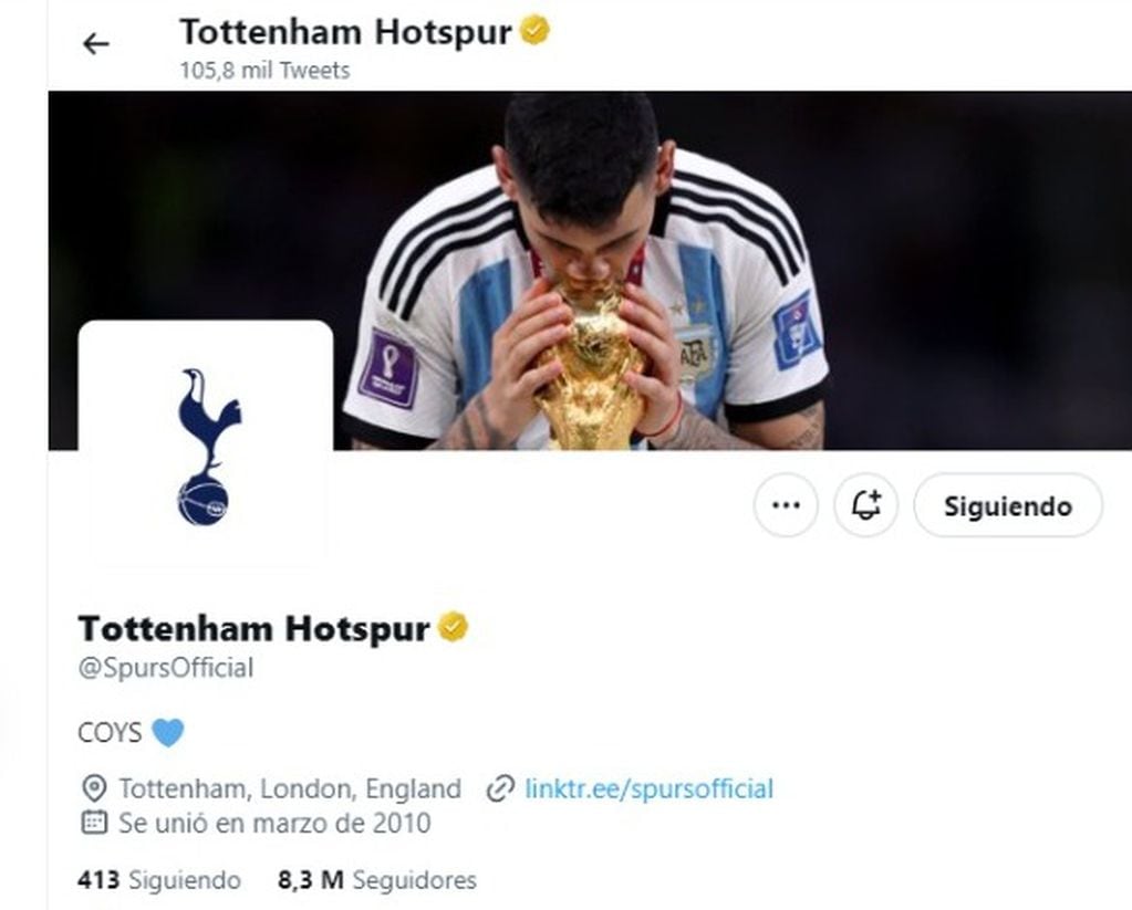 La nueva foto de portada del Tottenham en su cuenta de Twitter.