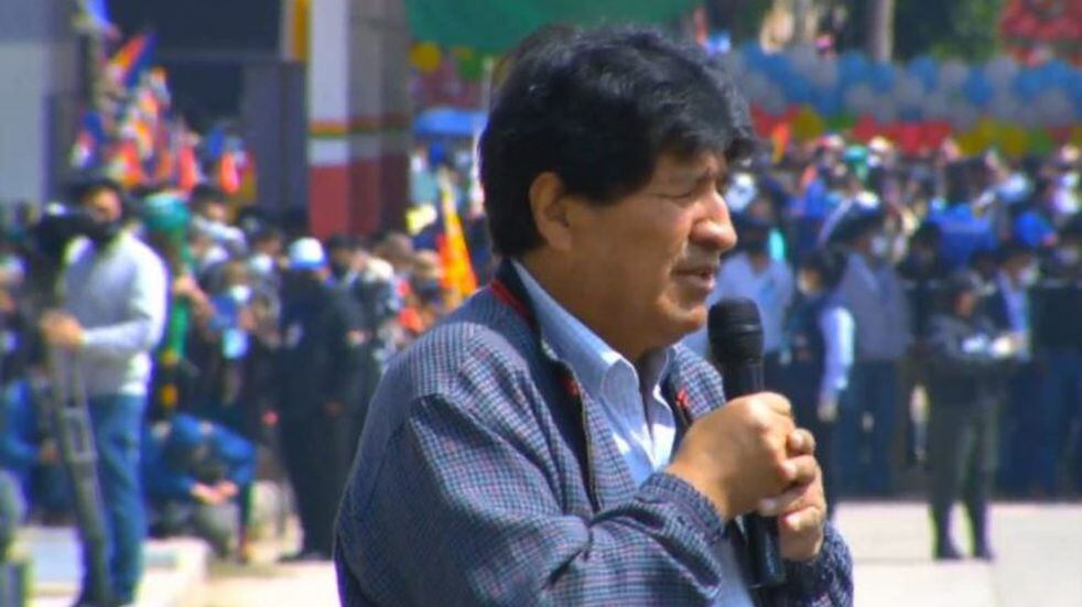 Evo Morales habló en La Quiaca antes de regresar a Bolivia (Télam).