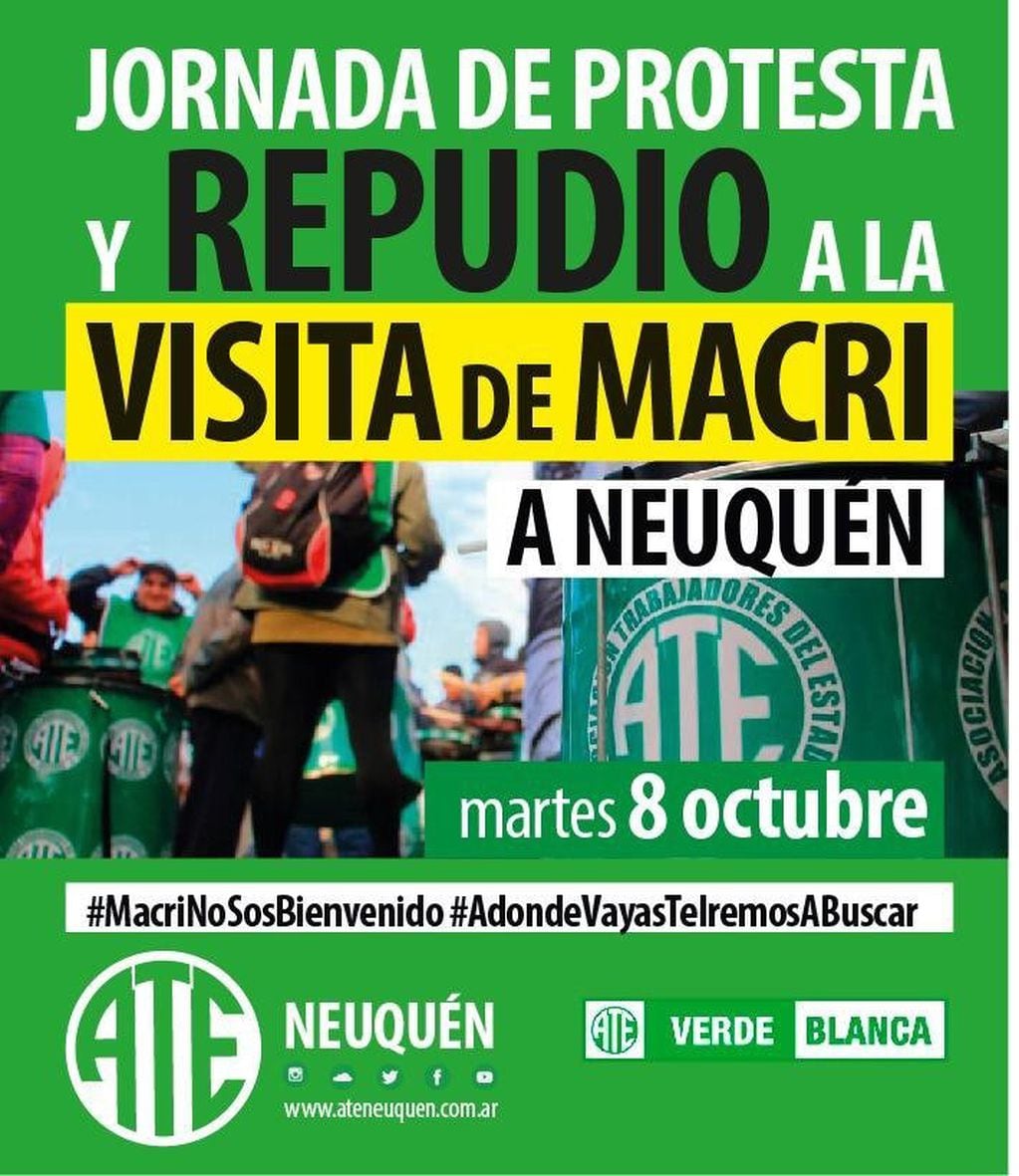 Jornada de protesta en ATE por la llegada de Macri a Neuquén.
