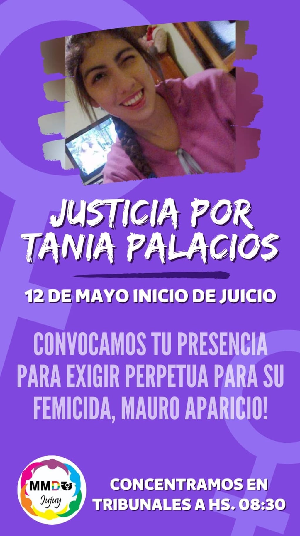 La Multisectorial de Mujeres de Jujuy se concentrará este viernes con motivo del inicio del juicio por el femicidio de Tania Clemente Palacios.