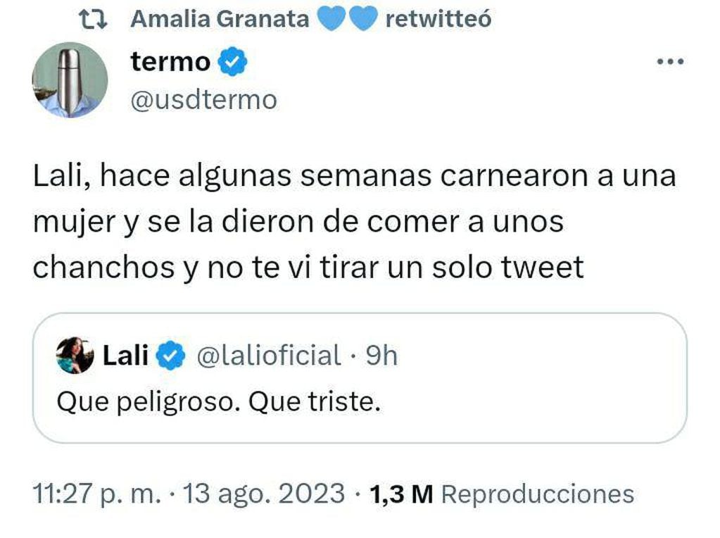 Granata retuiteó una crítica a la cantante.