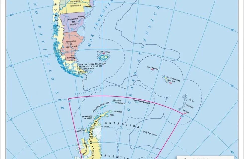 Mapa completo bicontinental de Argentina.