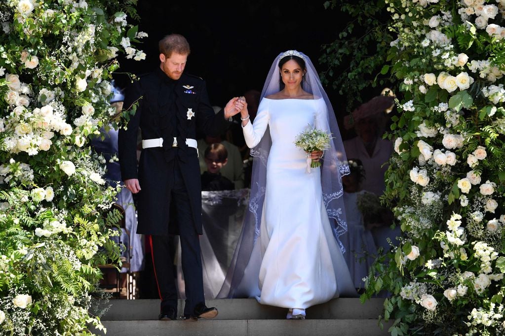 Meghan Markle y el Príncipe Harry durante su casamiento, en 2019.