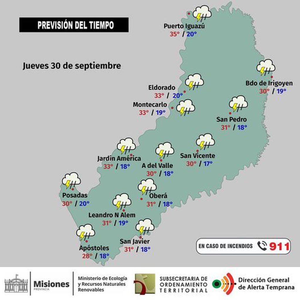 Continuarán las probabilidades de precipitaciones en la provincia.