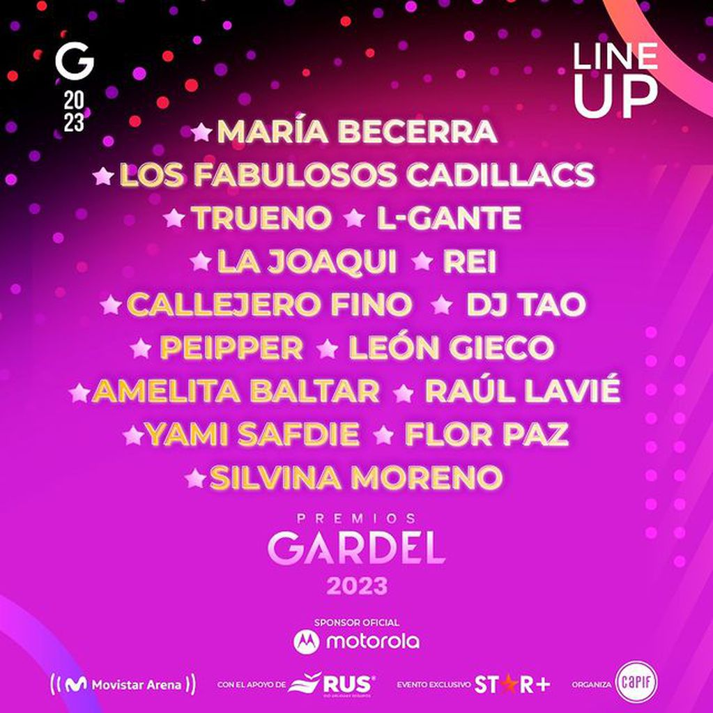 Line up de los Premios Gardel 2023