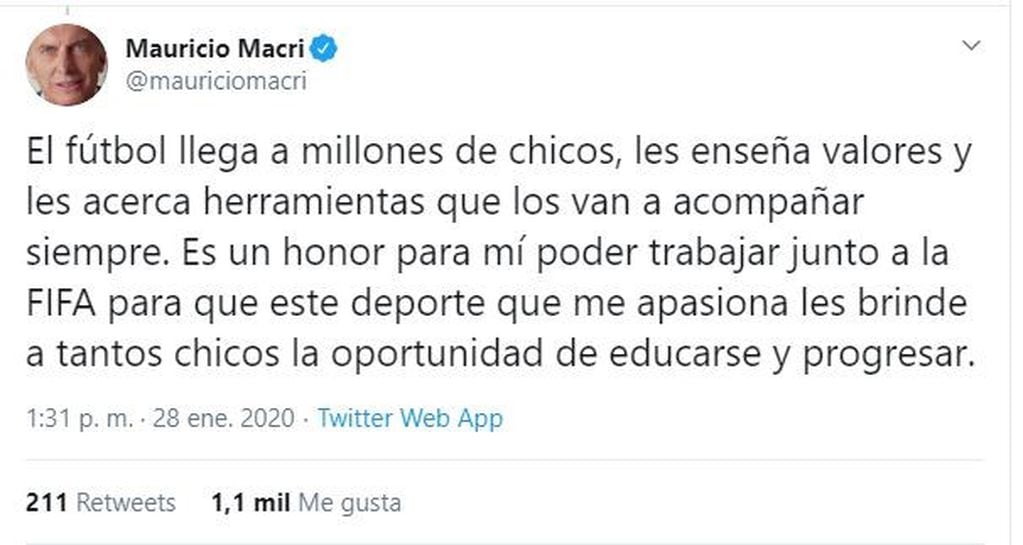 Mauricio Macri sobre su nuevo cargo en la FIFA.