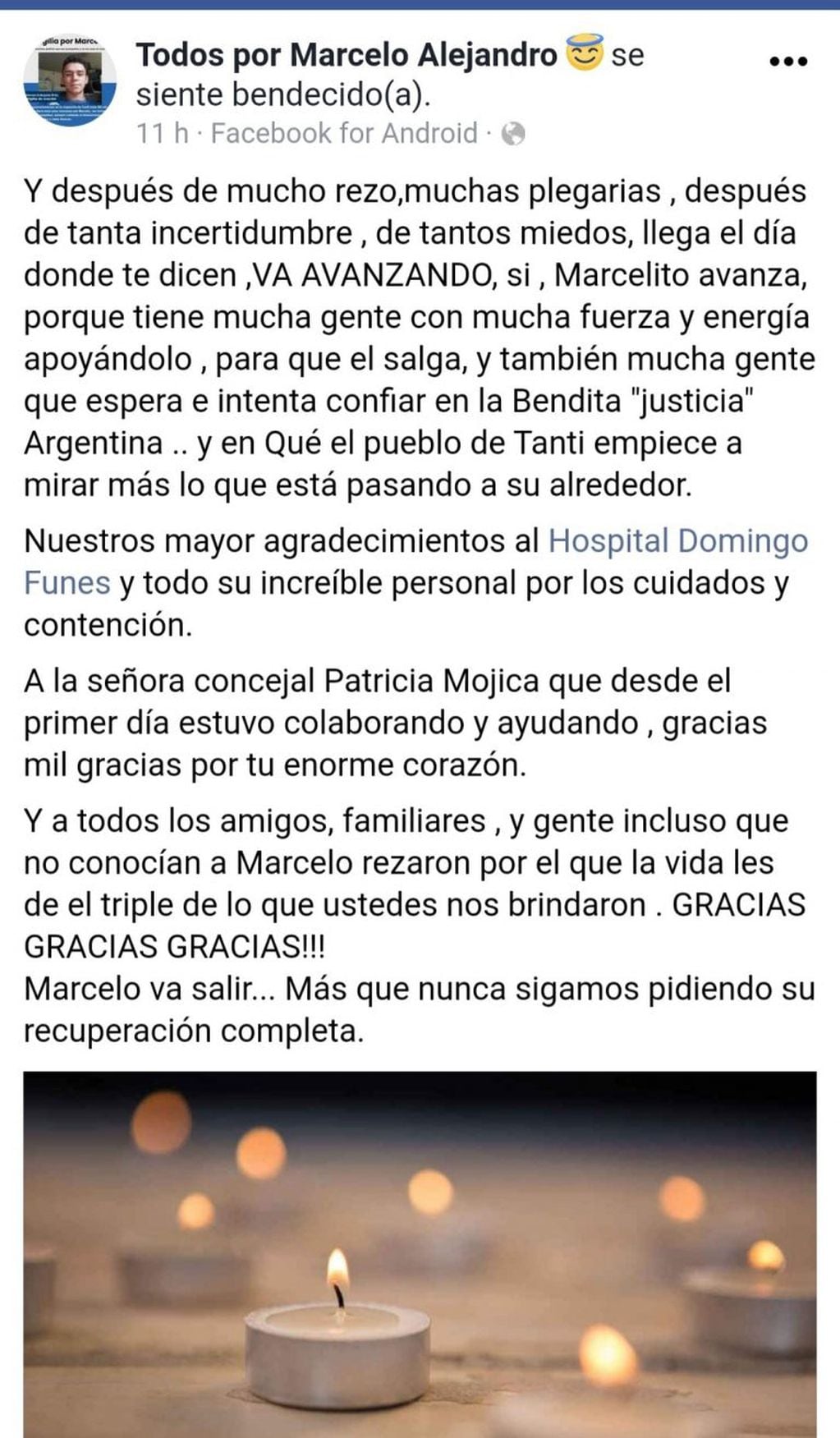 "Todos por Marcelo Alejandro", el mensaje de la familia. (Foto: captura / Facebook).