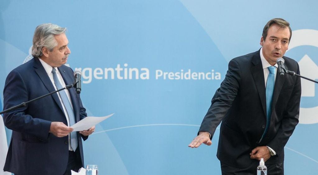 El presidente Alberto Fernández junto al ministro de Justicia Martin Soria, quien busca aprobar el proyecto.