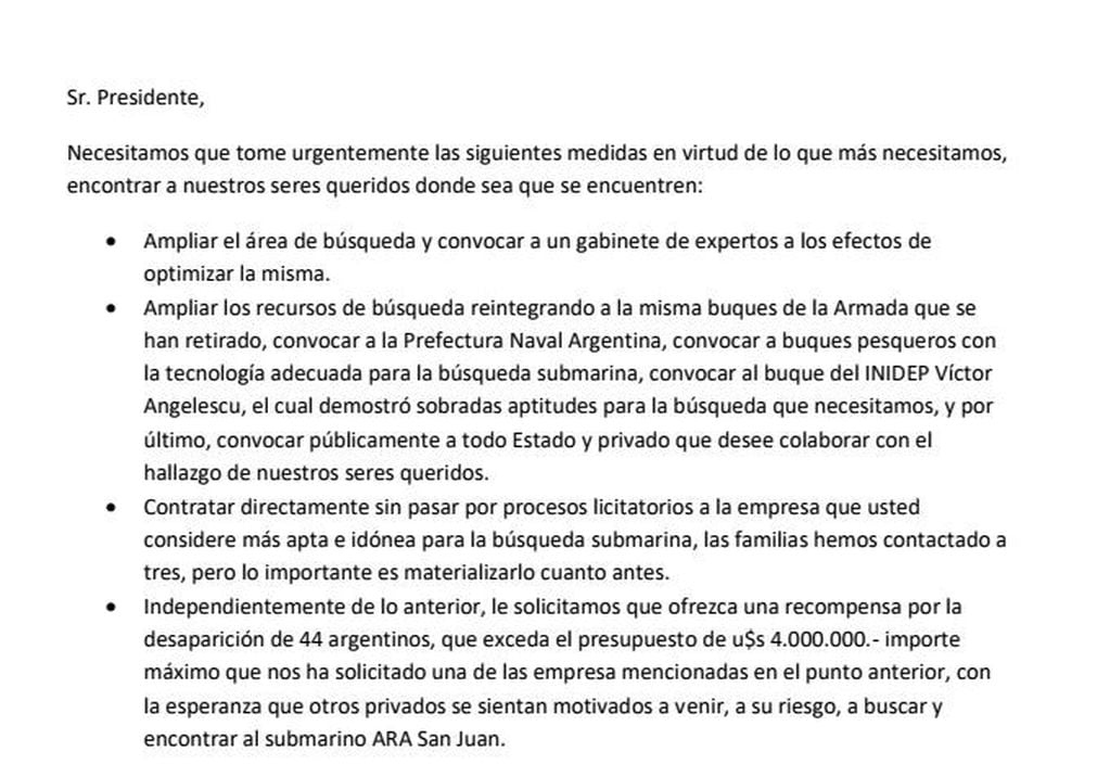 El pedido de los familiares del ARA San Juan a Macri