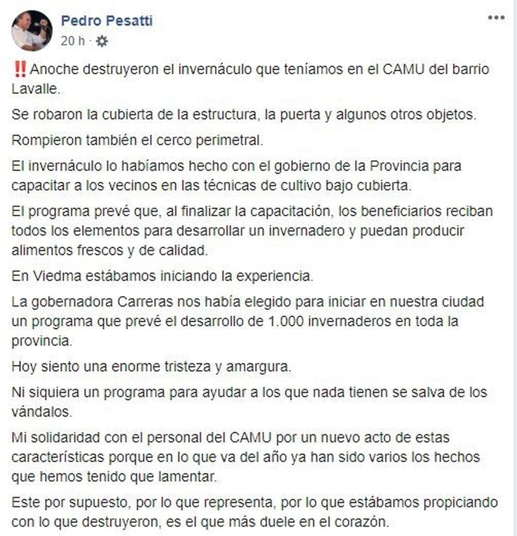 Pedro Pesatti, intendente de Viedma (web).