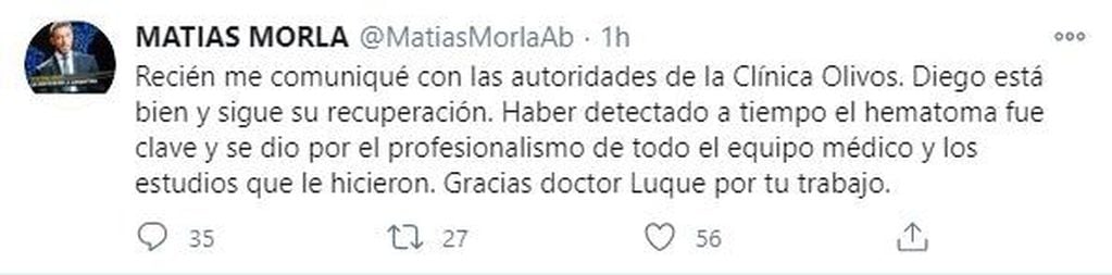 El mensaje de Matías Morla en Twitter.