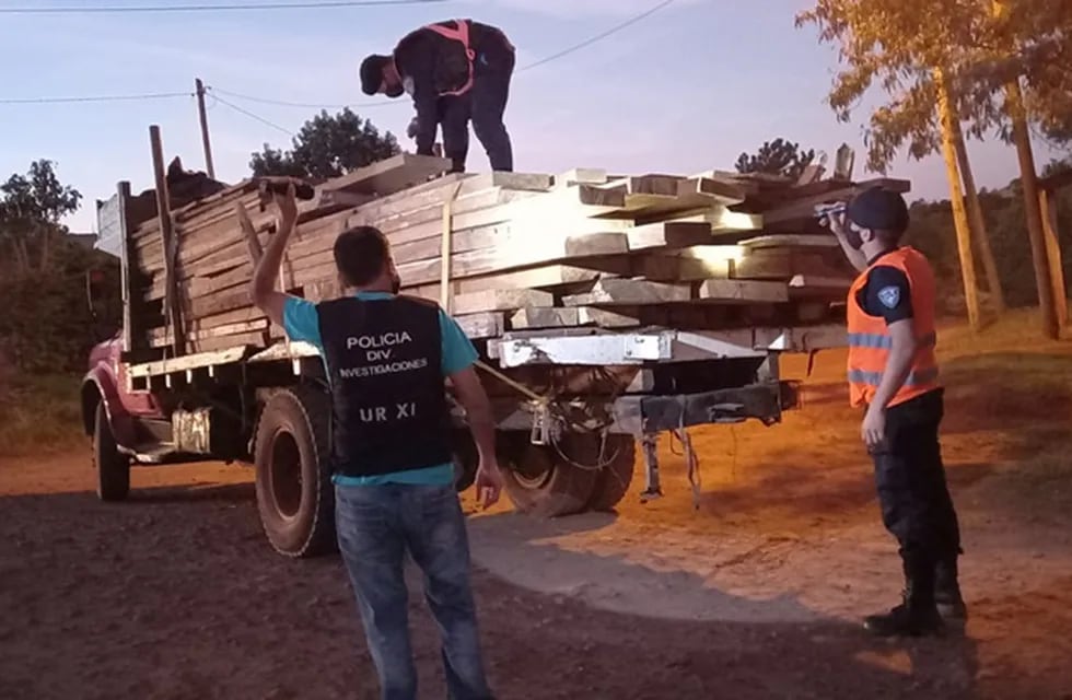 Efectivos policiales lograron interceptar un camión que transportaba madera nativa.