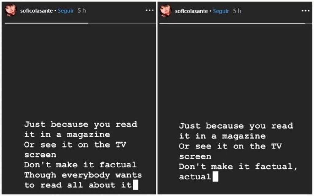 Los mensajes de Sofía Colasante en su Instagram.