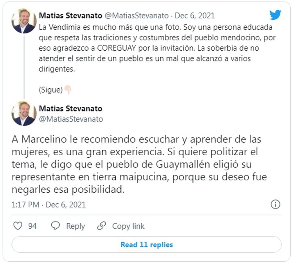 El tweet del intendente de Guaymallén.