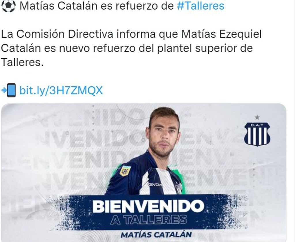Talleres oficializó a su séptimo refuerzo, el lateral Matías Catalán.
