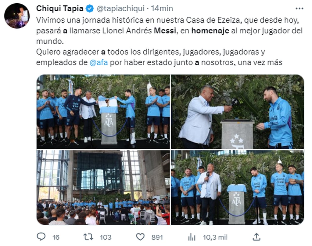 La AFA homenajeó a Messi y el predio de Ezeiza llevará su nombre.