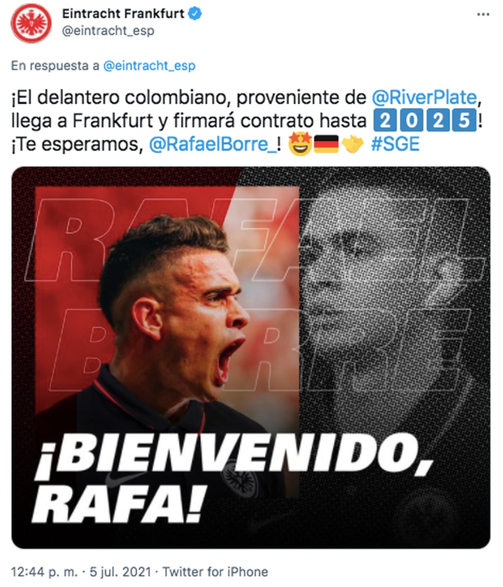 Rafael Santos Borré jugará en el Frankfurt.