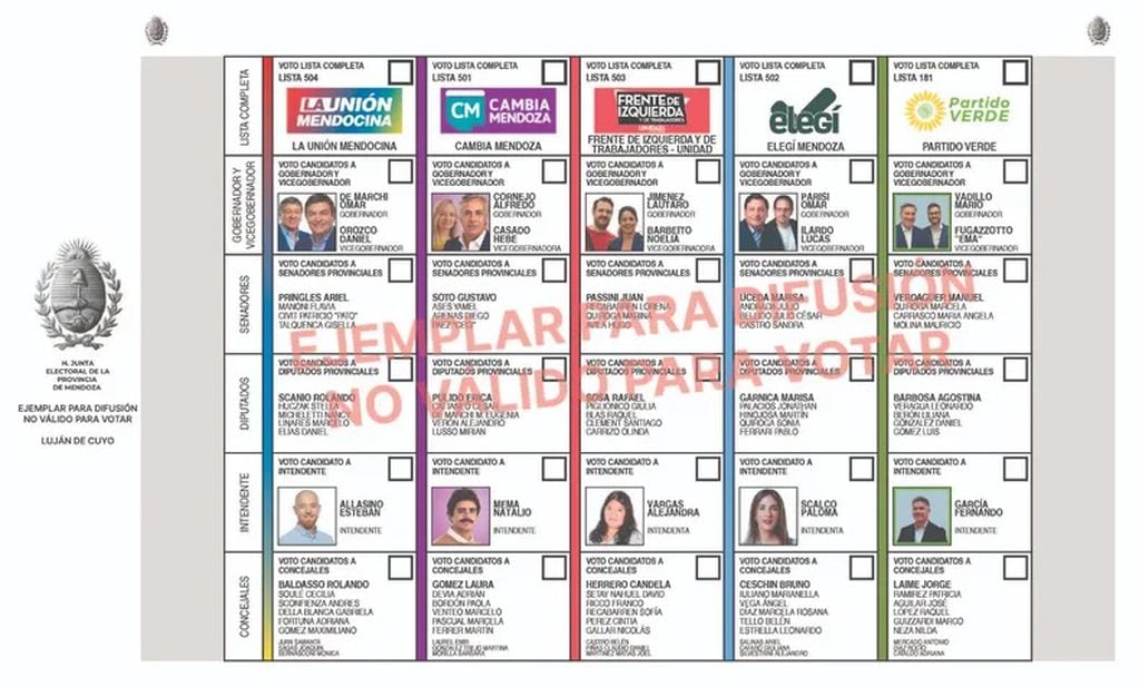 Luján de Cuyo: Boletas por departamentos y sus candidatos para las Elecciones en Mendoza 2023