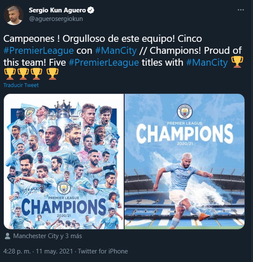 El nuevo título del City marcó un récord para el delantero argentino Sergio Agüero