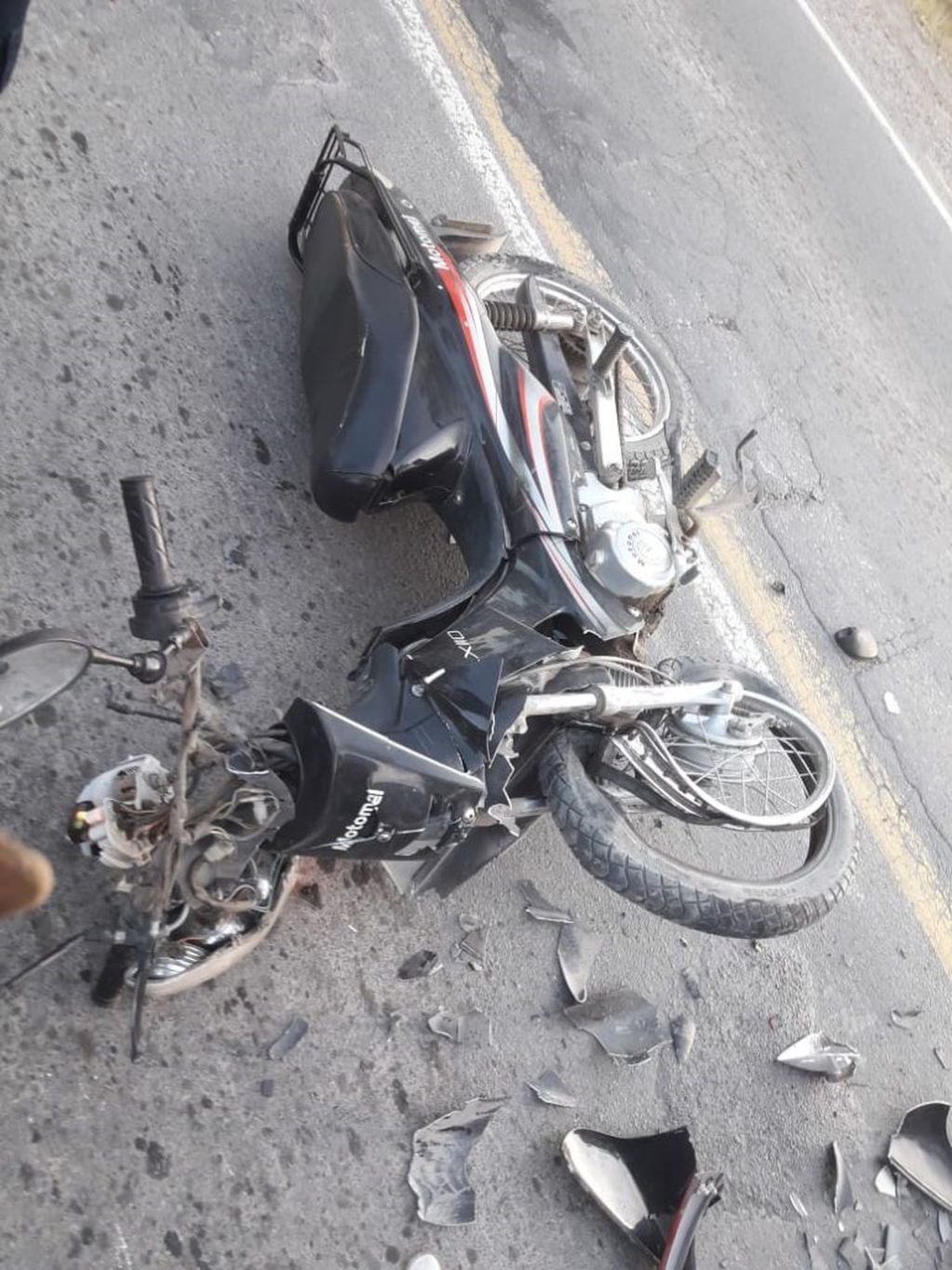 Motocicleta involucrada en el accidente de tránsito, Malagueño.