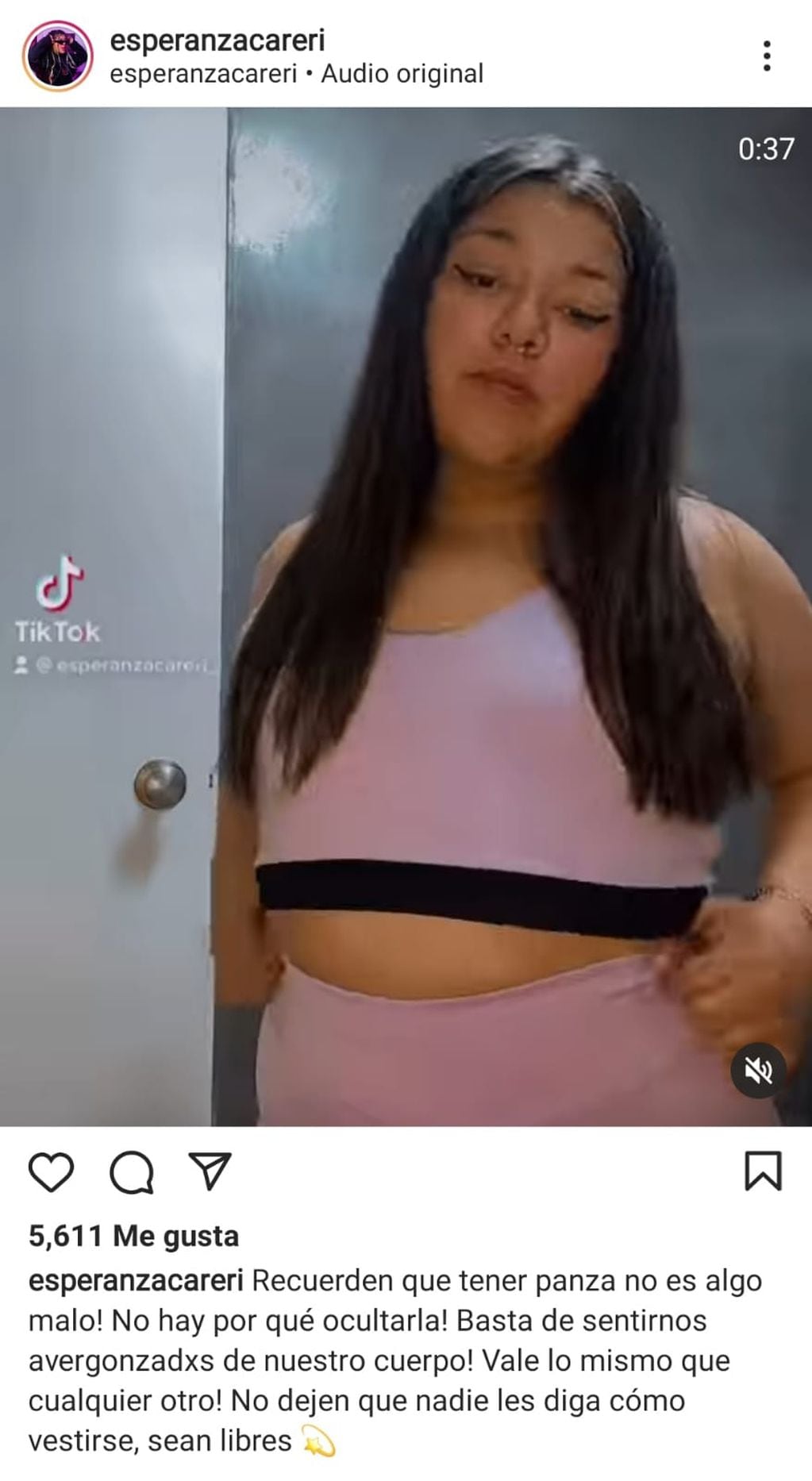 Esperanza Careri publicó un video para concientizar sobre la vestimenta.