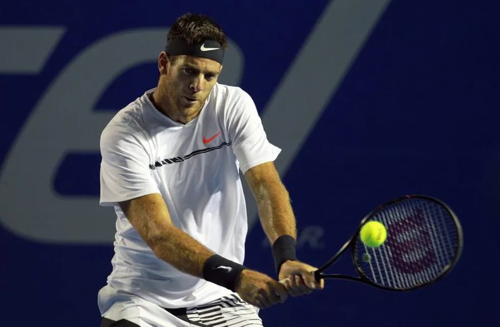 Argentina's Juan Martin Del Potro returns the ball to Serbia's Novak Djokovic during the Mexican Tennis Open in Acapulco, Mexico, Wednesday, March 1, 2017. Djokovic went on to defeat Del Potro in three sets 4-6, 6-4, 6-4 early on Thursday to advance to th