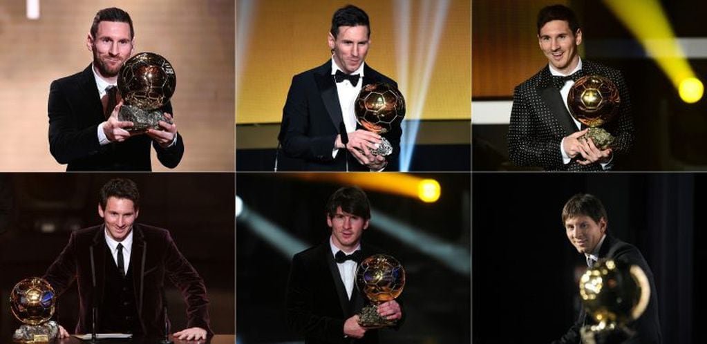 Lionel Messi con sus seis Balones de Oro. (Fotos: AFP)