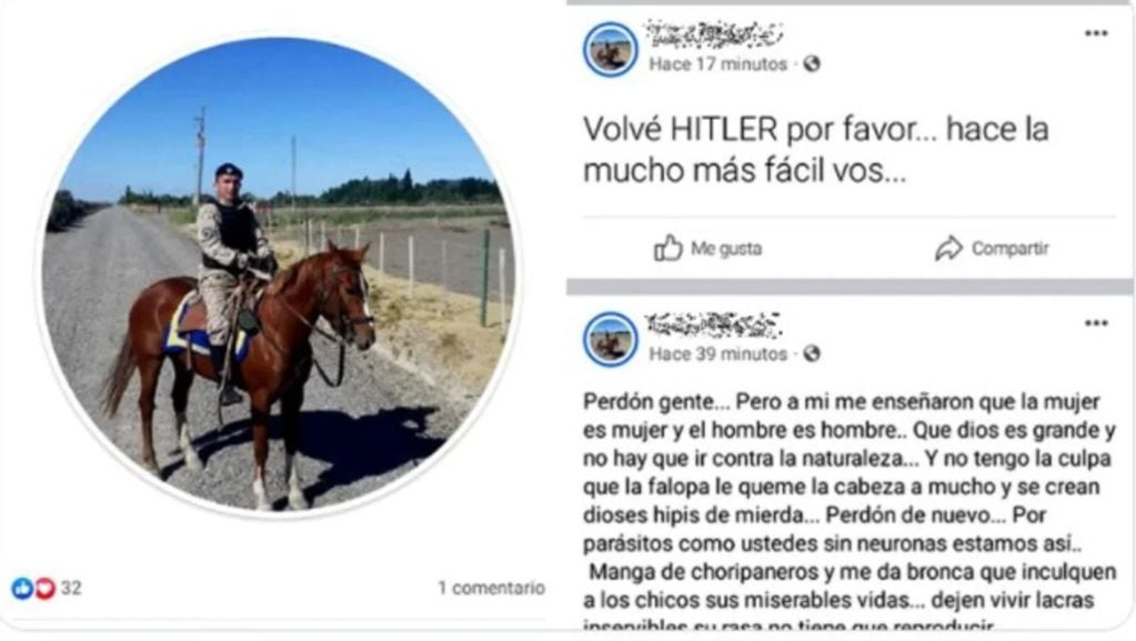Un hombre de la Policía de Chubut reivindicó a Hitler con polémicos comentarios.