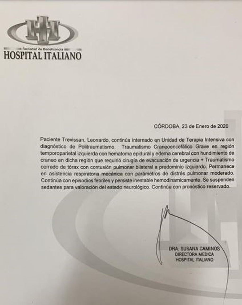 Parte médico - 23 de enero
Crédito: Hospital Italiano