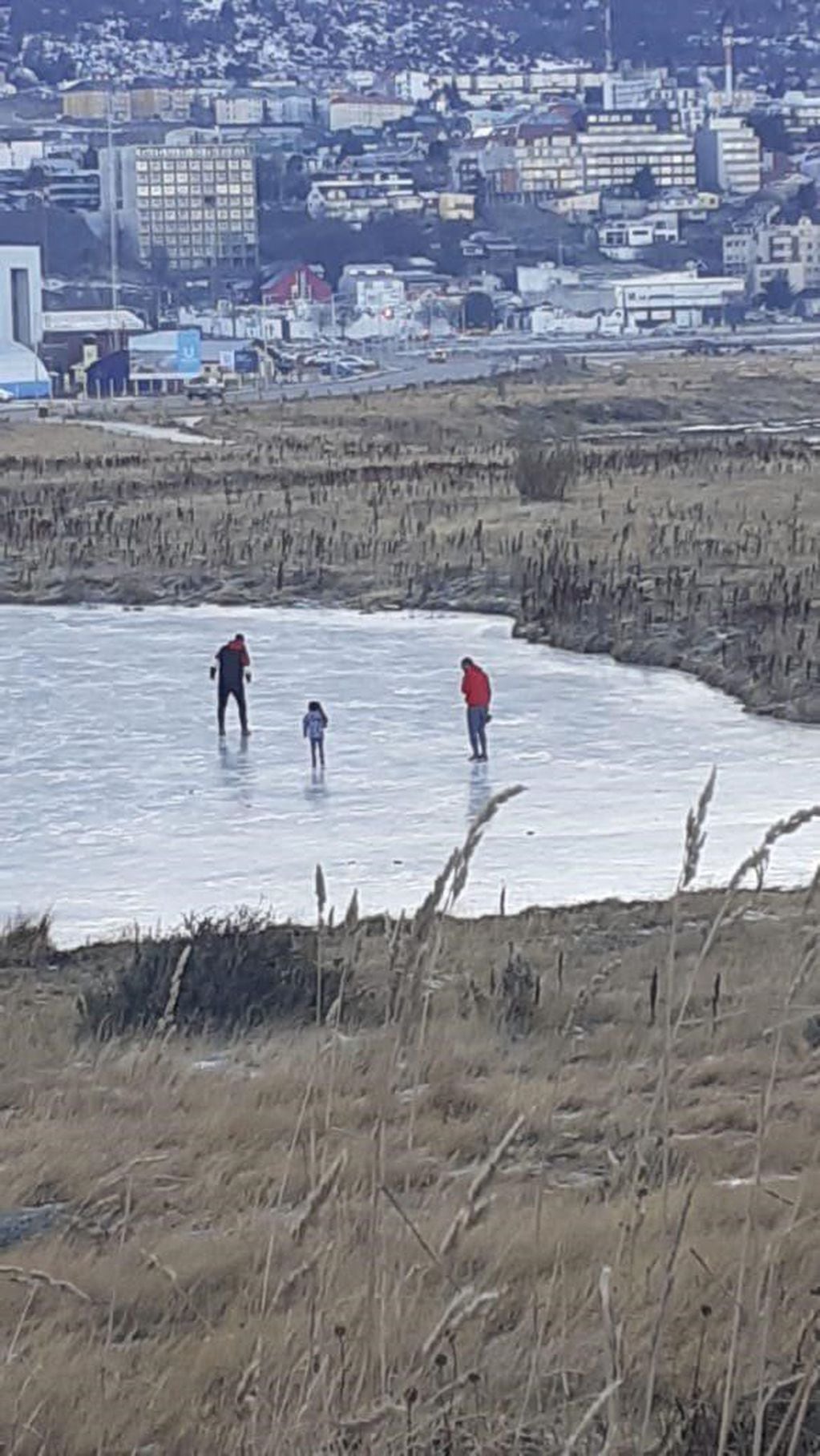 Bahia Encerrada, una familia ingresa a caminar sobre el hielo, sin saber la densidad de la capa.