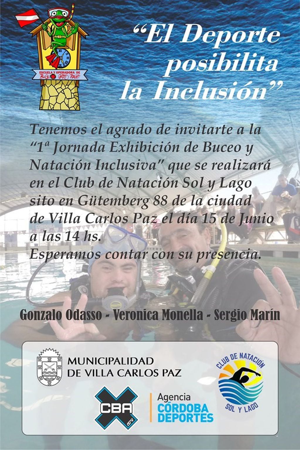 Buceo y natación inclusiva este sábado en Carlos Paz