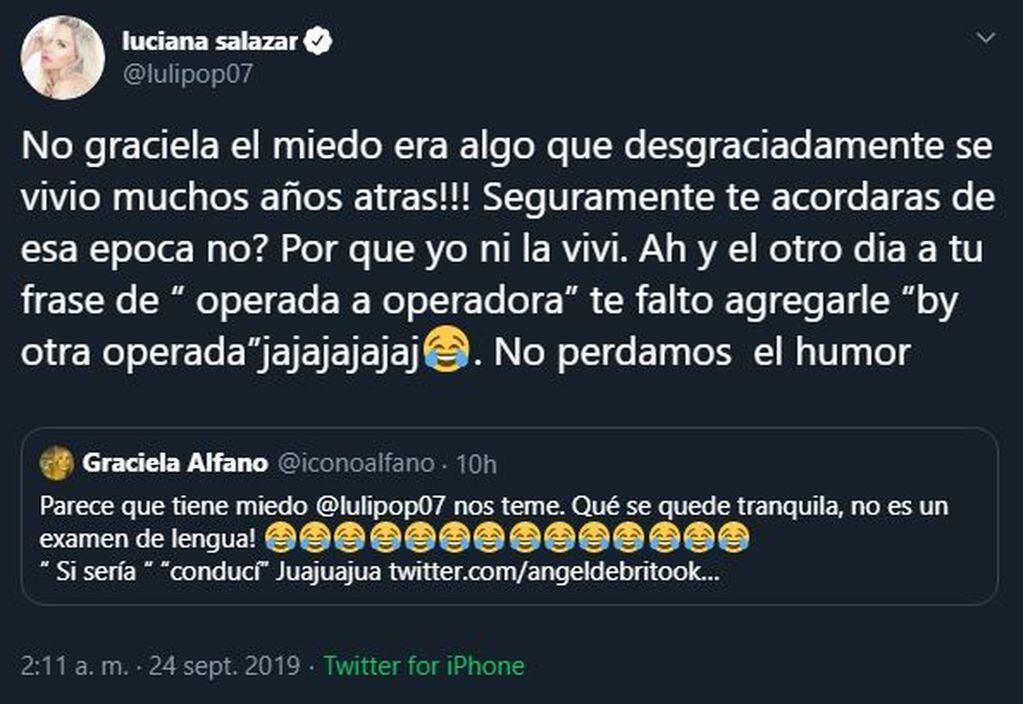 Alfano se cruzó con Luli Salazar (Twitter)