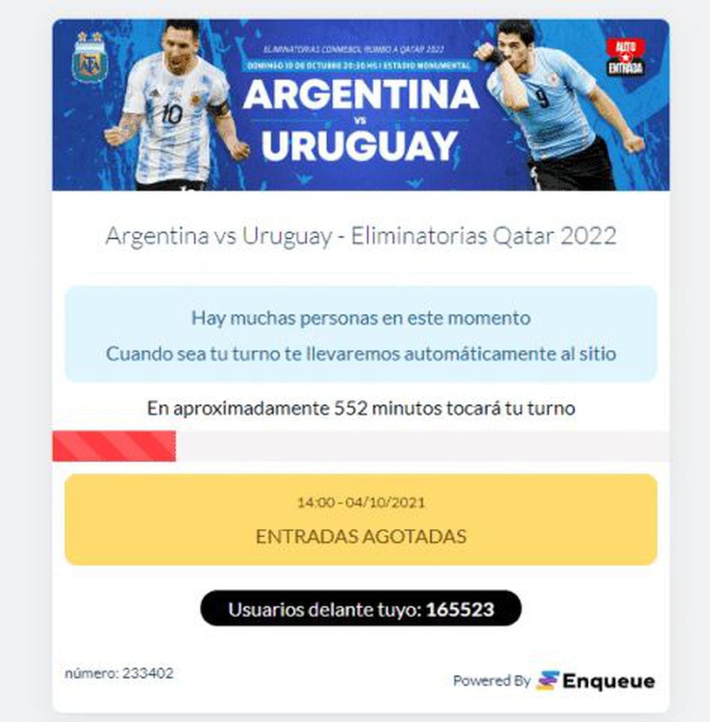 Entradas agotadas para Argentina-Uruguay.