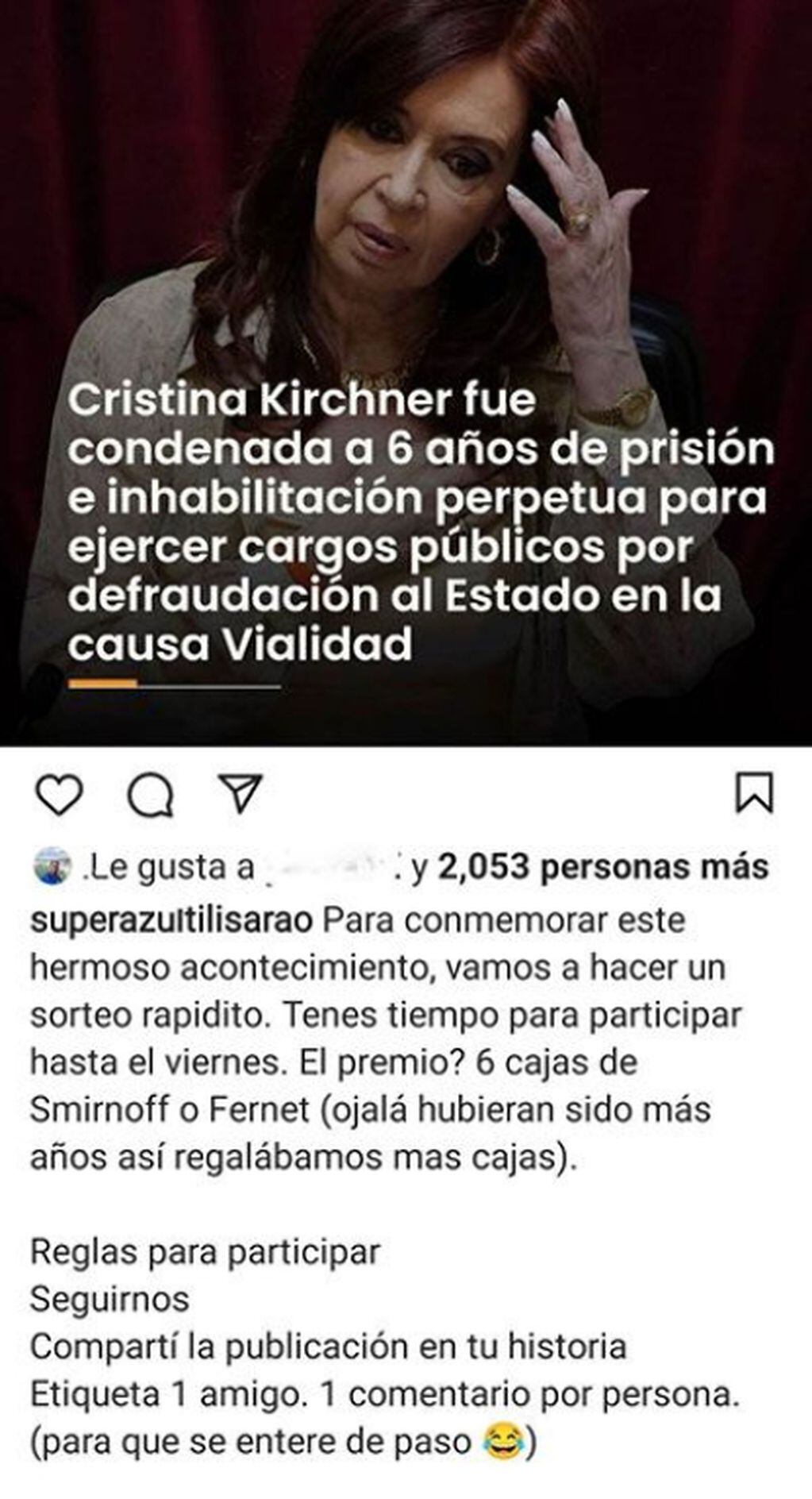 Un supermercado de San Luis festejó con un sorteo la sentencia a CFK