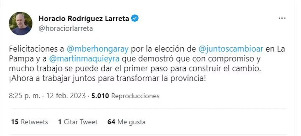 Horacio Rodríguez Larreta reconoció la derrota en La Pampa