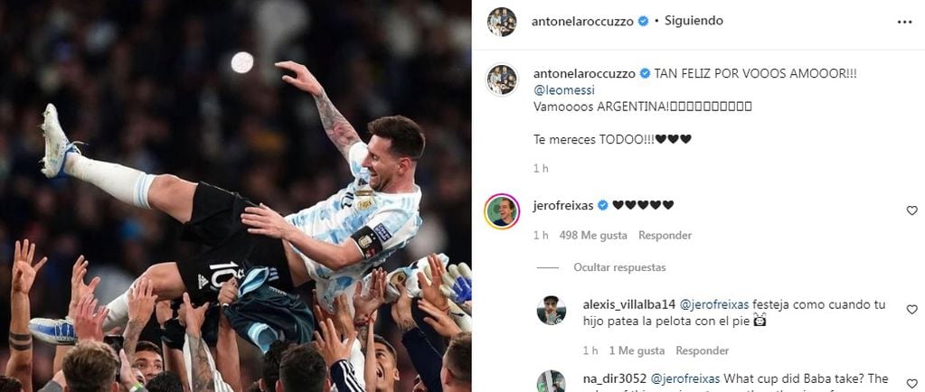 La felicitación de Antonela Roccuzzo a Lionel Messi por el título