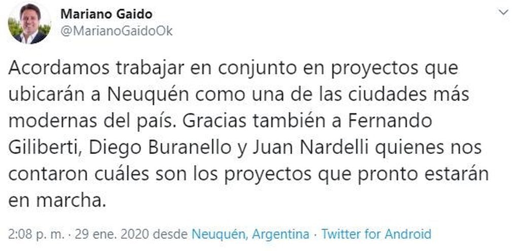 Así lo expresó el intendente de Neuquén, Mariano Gaido  (web).