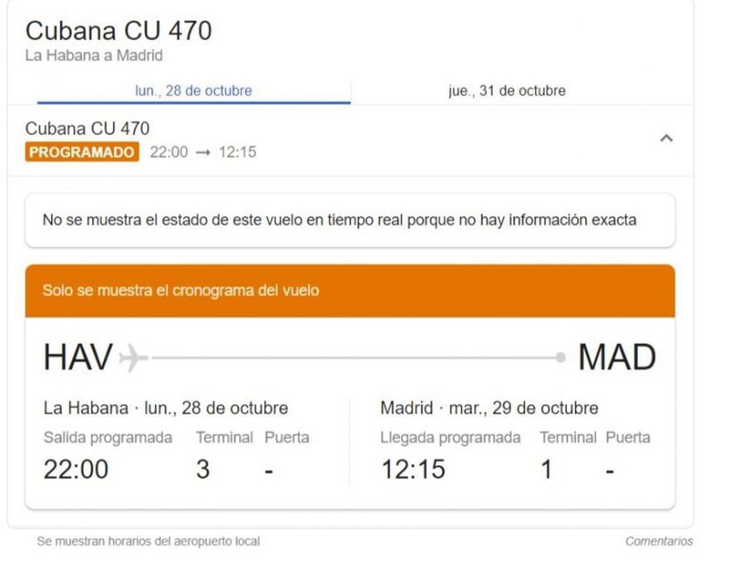El vuelo “CU 470” que aparece en el pasaje viral corresponde al trayecto La Habana-Madrid.