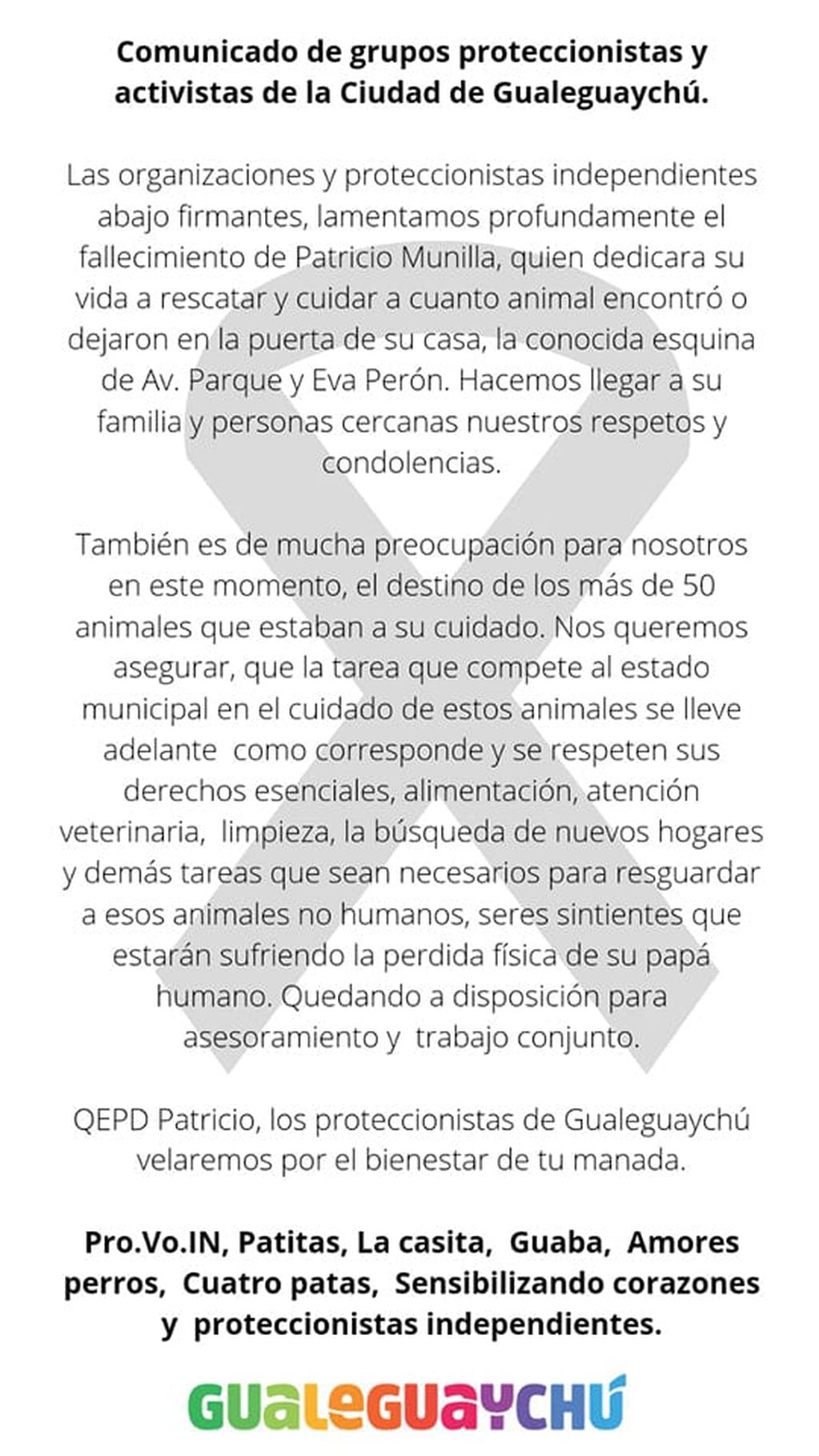 Comunicado de Proteccionistas Gualeguaychú